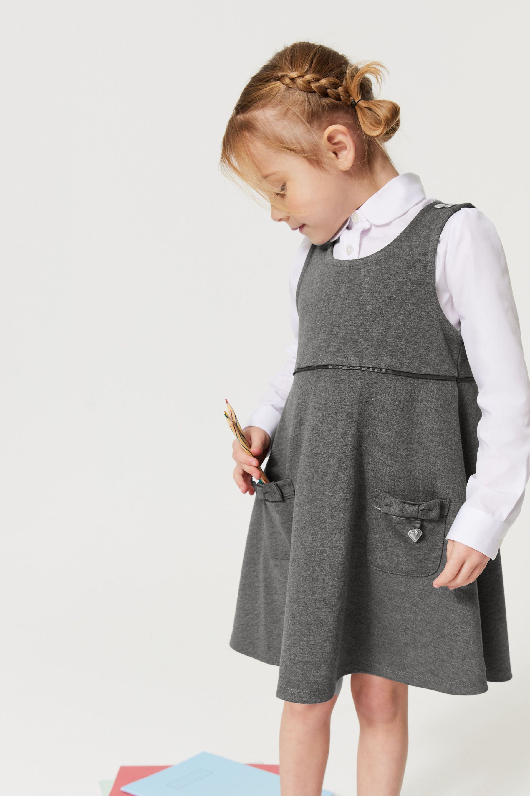 Buy Clarks Grey School Bow Pinafore Dress from Next Luxembourg