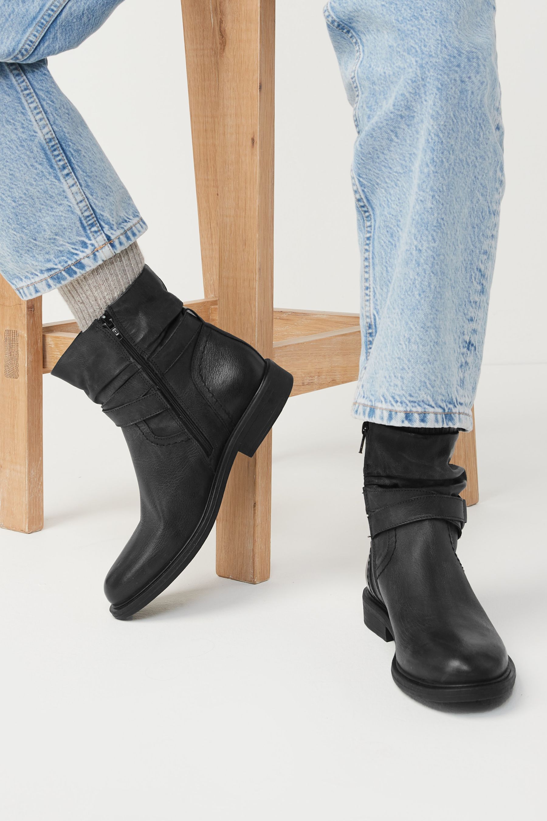 Buy Black Signature Leather Slouch Ankle Boots from Next Luxembourg