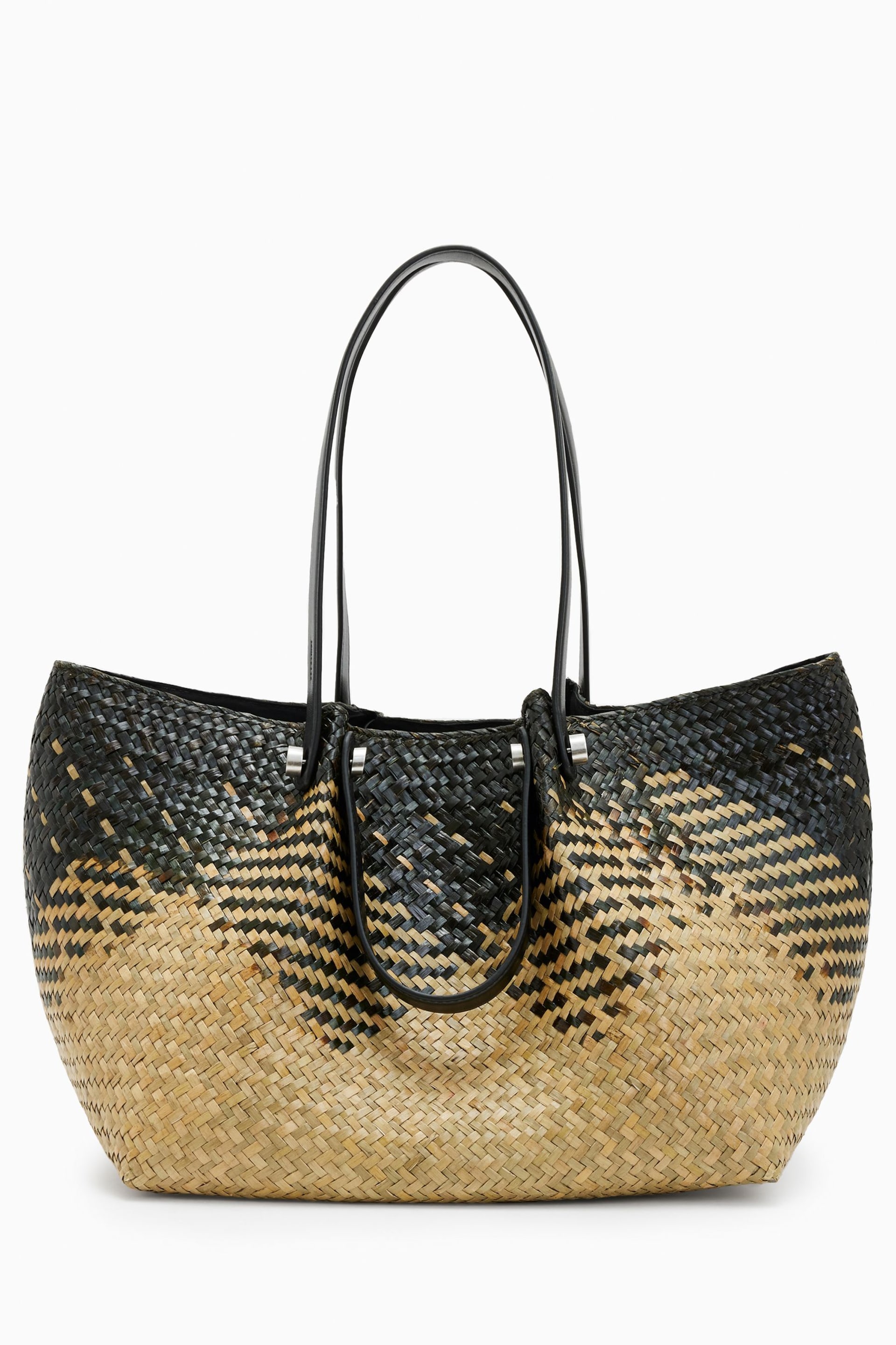 AllSaints Black Allington Straw Tote Bag - Image 2 of 7