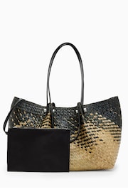 AllSaints Black Allington Straw Tote Bag - Image 3 of 7