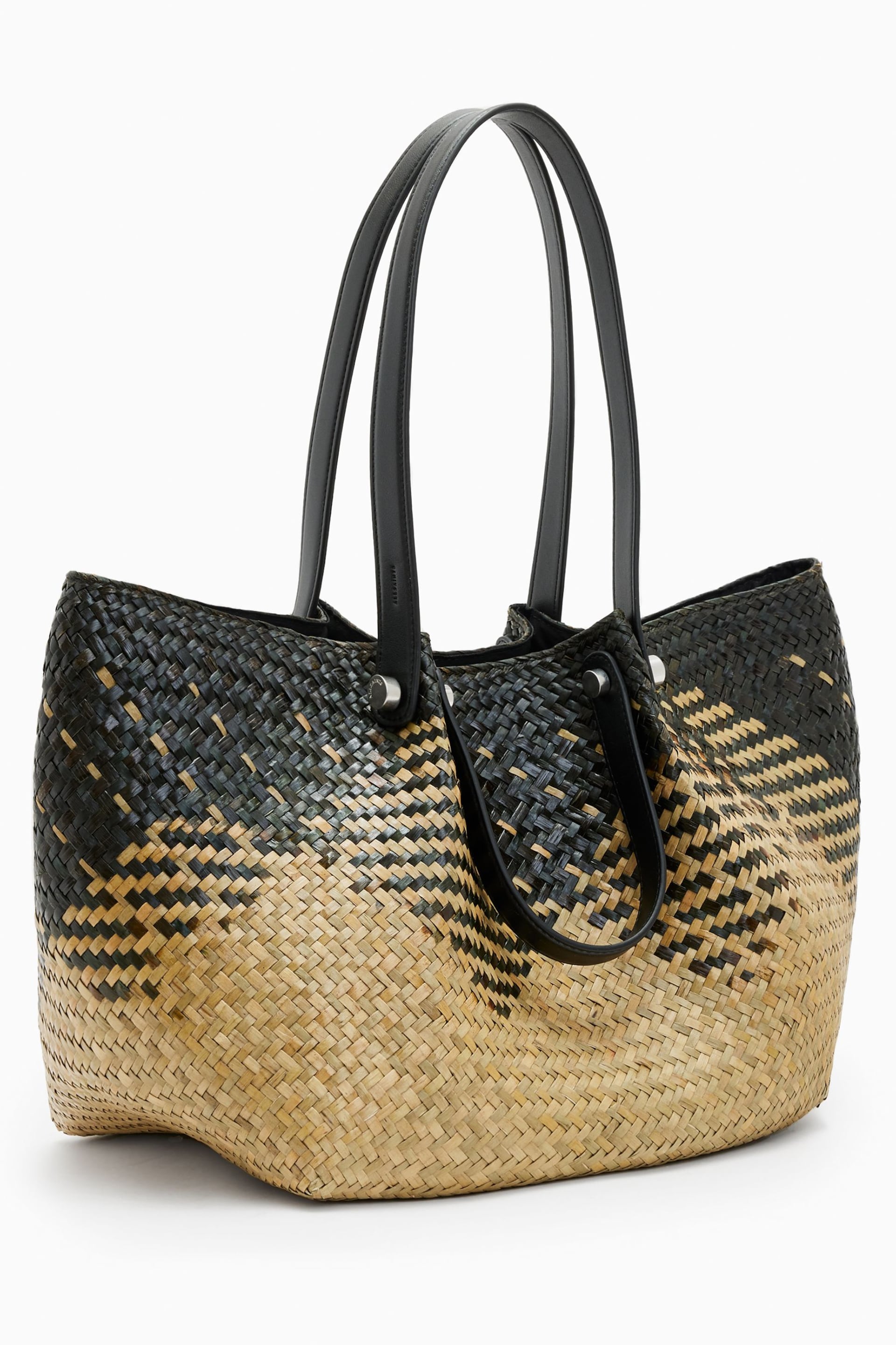 AllSaints Black Allington Straw Tote Bag - Image 6 of 7