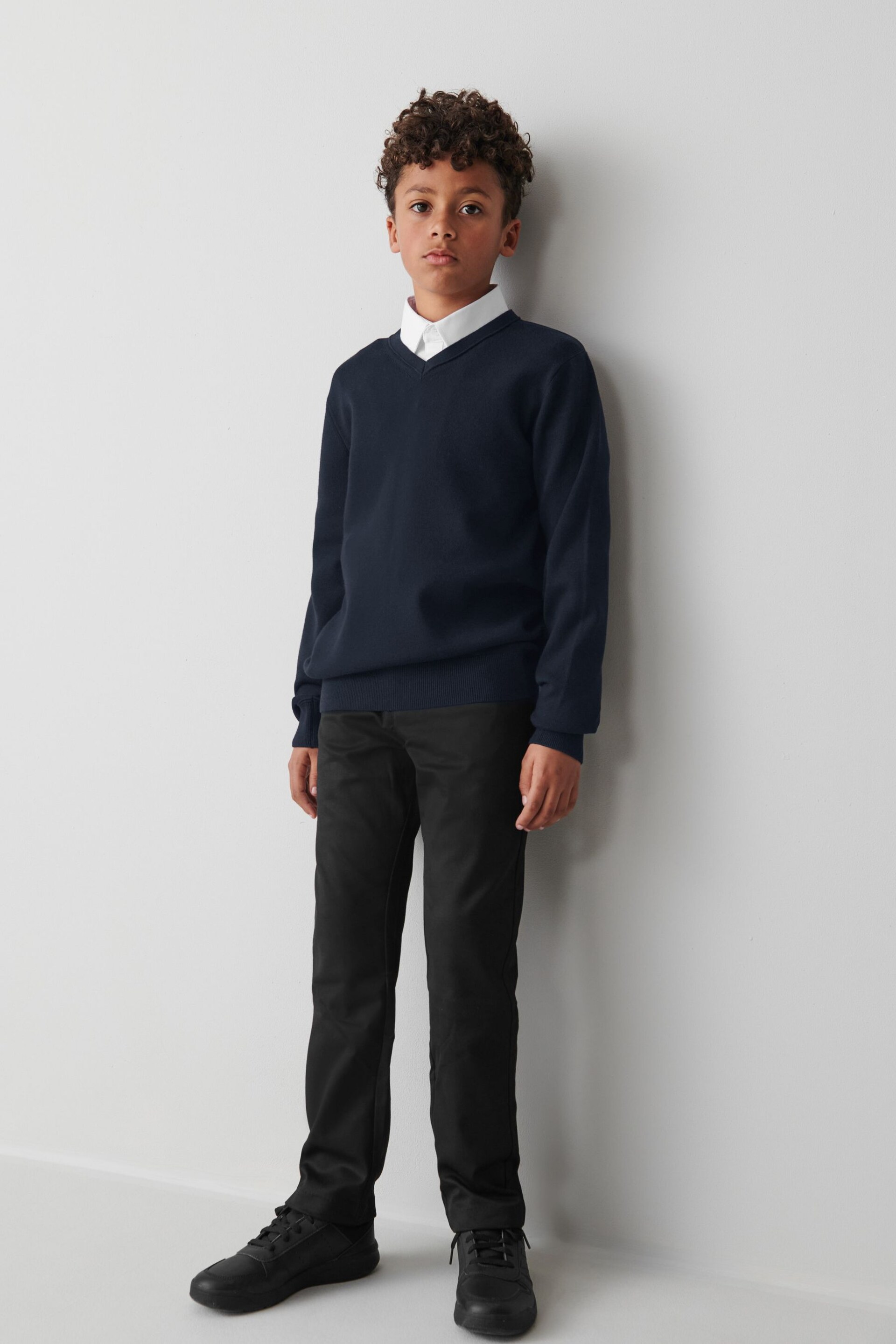 Clarks Navy Blue Long Sleeve School Knitted V-Neck Jumper - Image 4 of 5