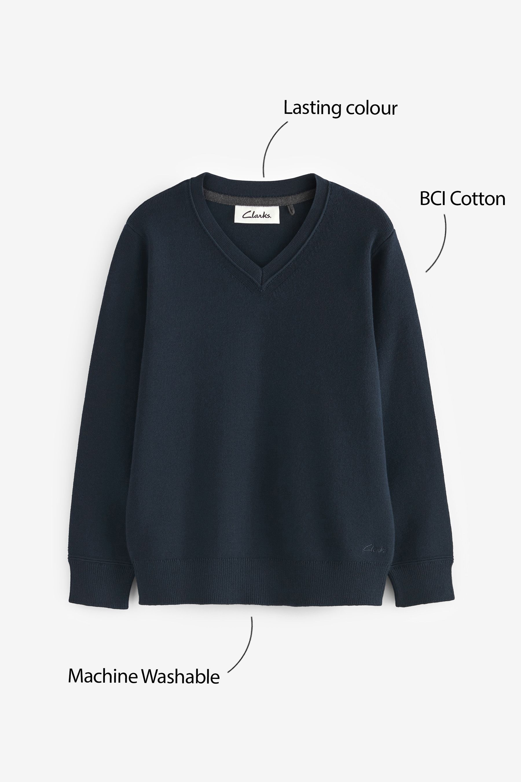 Buy Clarks Navy Blue Long Sleeve School Knitted V Neck Jumper from Next France