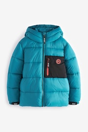 Clarks Teal Blue Boys Water Resistant Teal Puffa Coat - Image 7 of 12