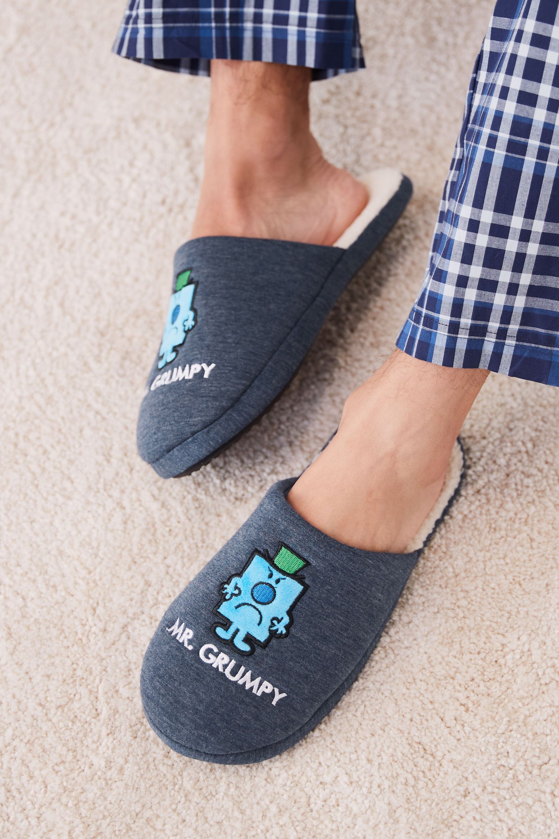 Buy Navy Blue Mr Grumpy Mr Men Novelty Mule Slippers from Next Luxembourg