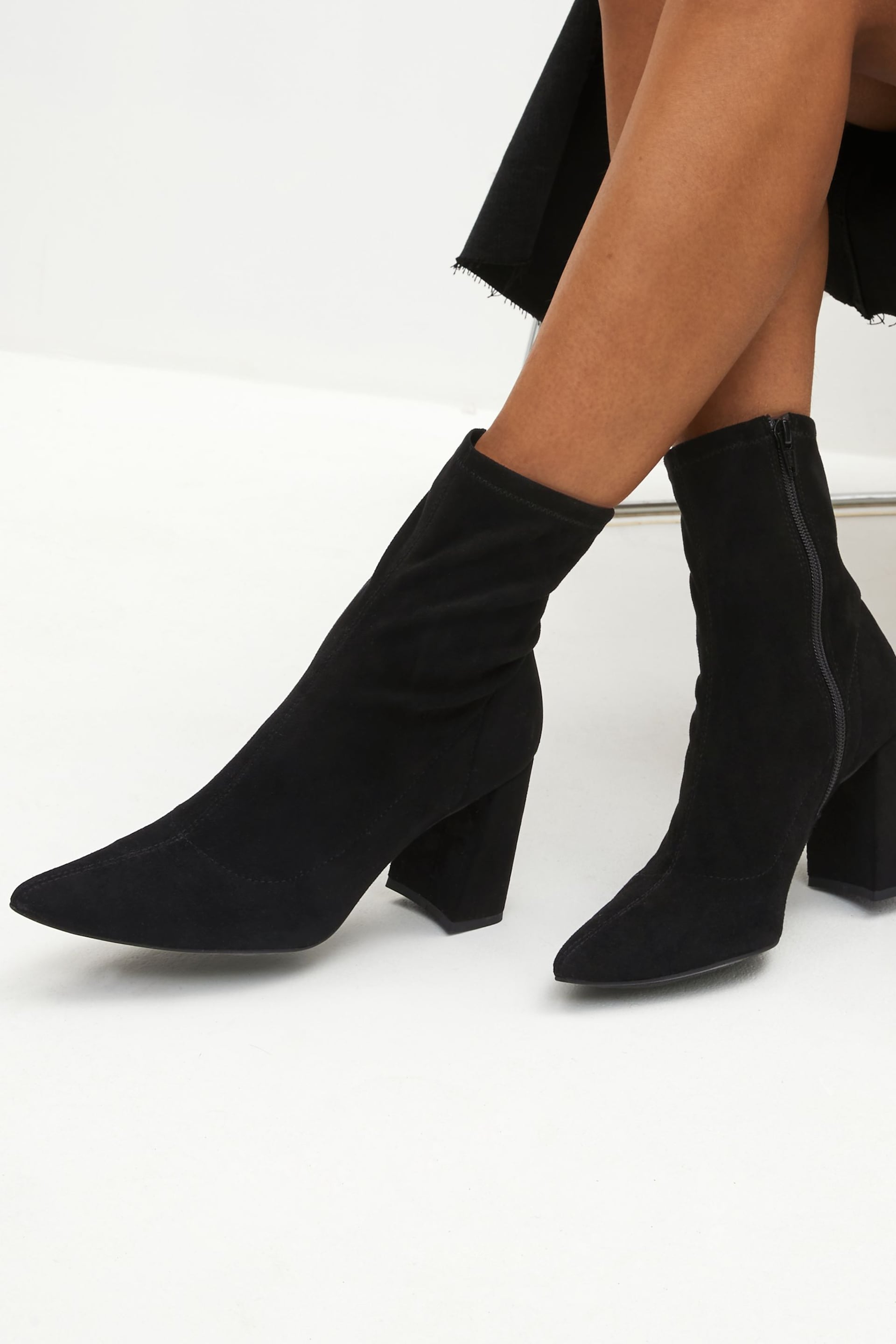 Black Forever Comfort® Point Toe Sock Ankle Boots - Image 2 of 7