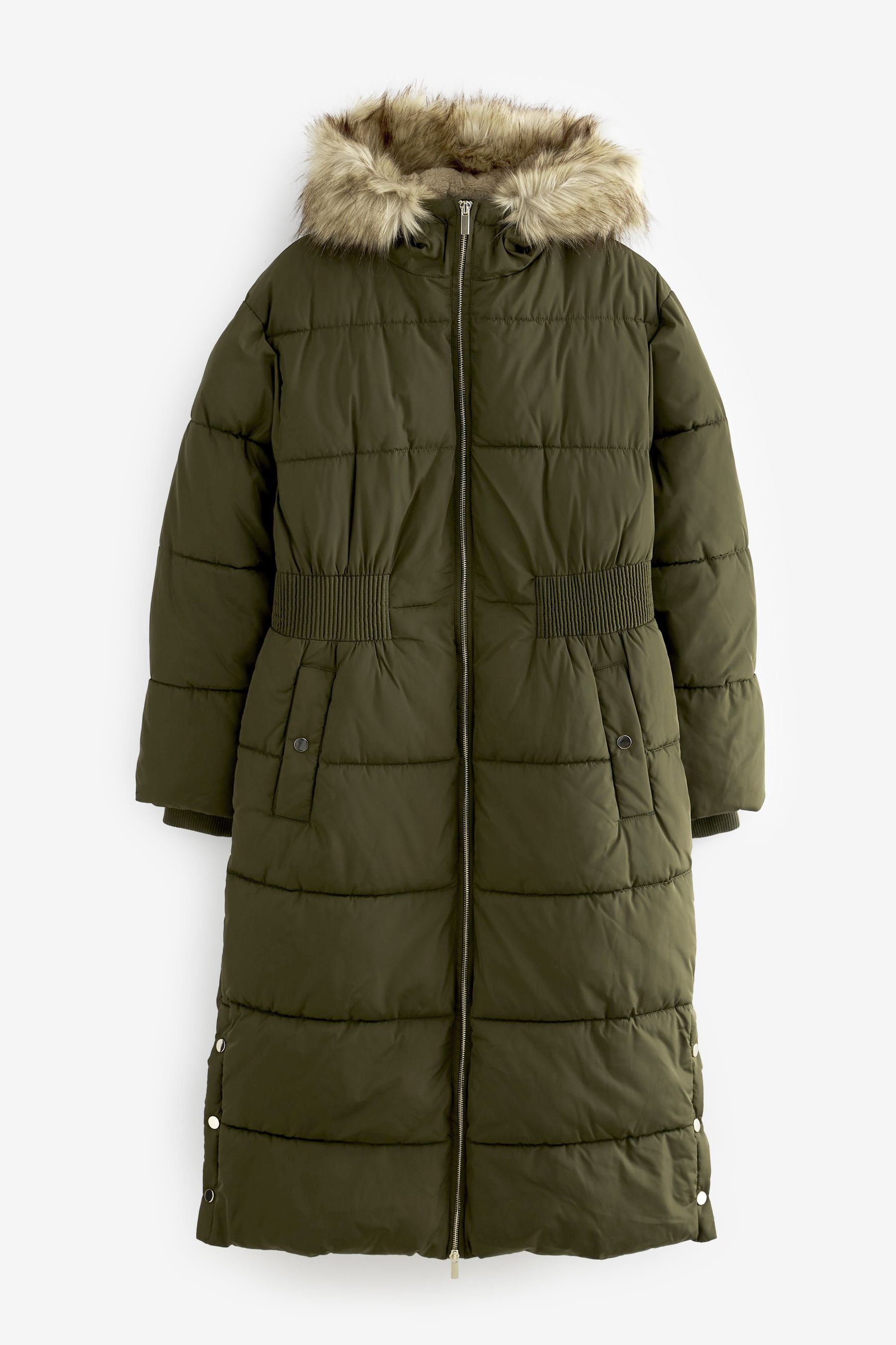Buy Khaki Green Borg Lined Longline Hooded Padded Coat from Next Luxembourg