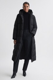 Reiss Black Larissa Long Belted Puffer Coat - Image 1 of 6