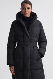 Reiss Black Larissa Long Belted Puffer Coat - Image 3 of 6