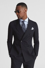 Reiss Navy Class Double Breasted Cotton-Linen Blazer - Image 1 of 7