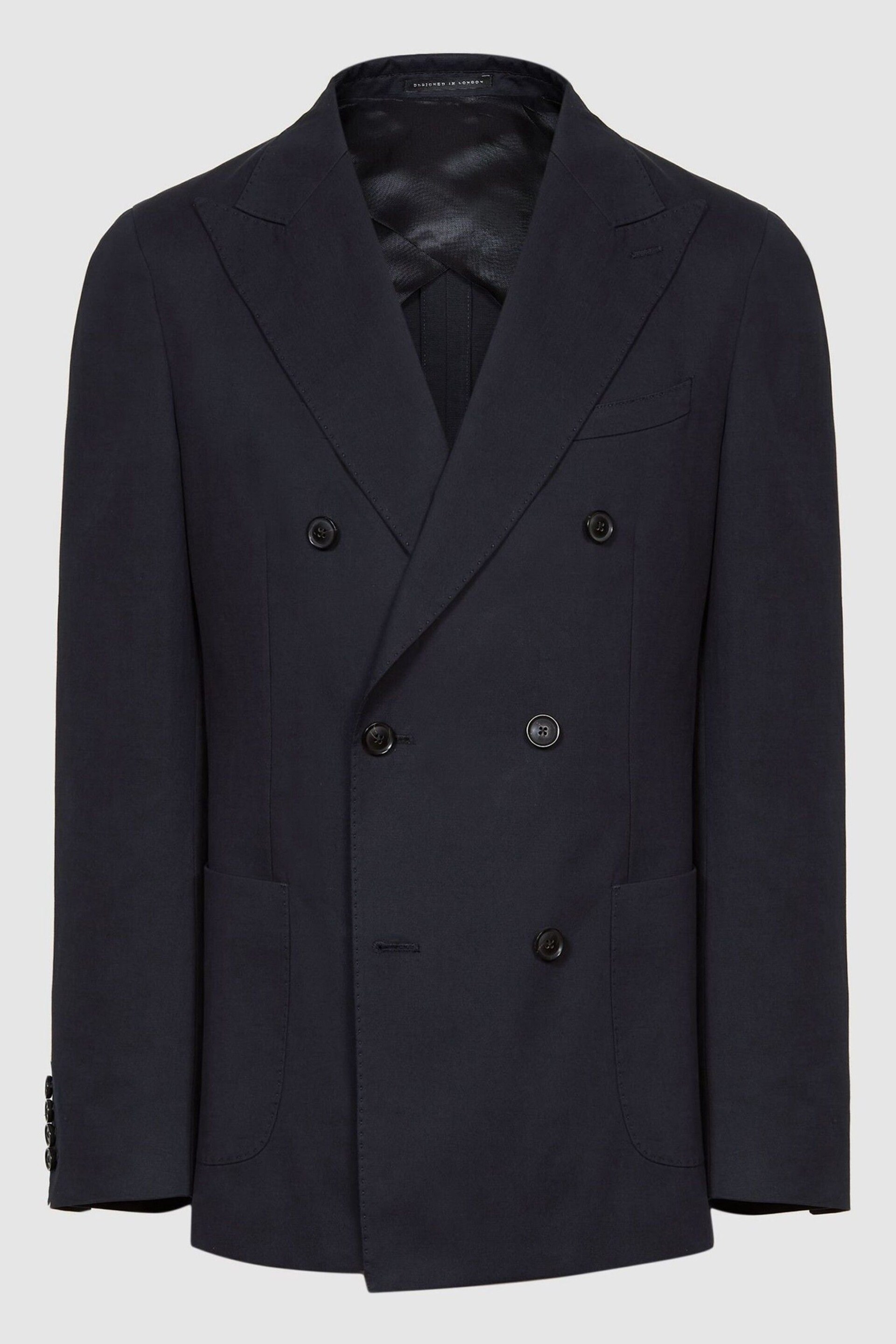 Reiss Navy Class Double Breasted Cotton-Linen Blazer - Image 2 of 7