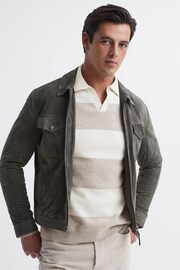 Reiss Heather / Ecru Port Striped Wool Rugby Shirt - Image 6 of 6