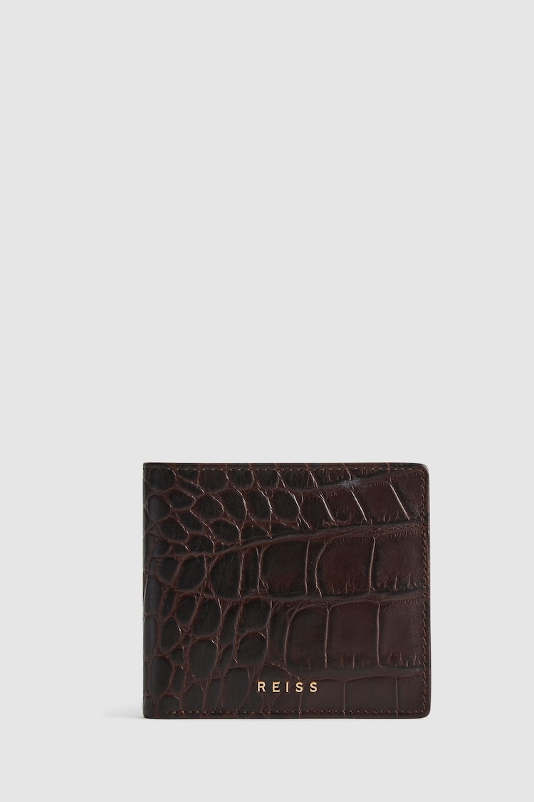 Reiss Chocolate Cabot Leather Wallet - Image 1 of 4