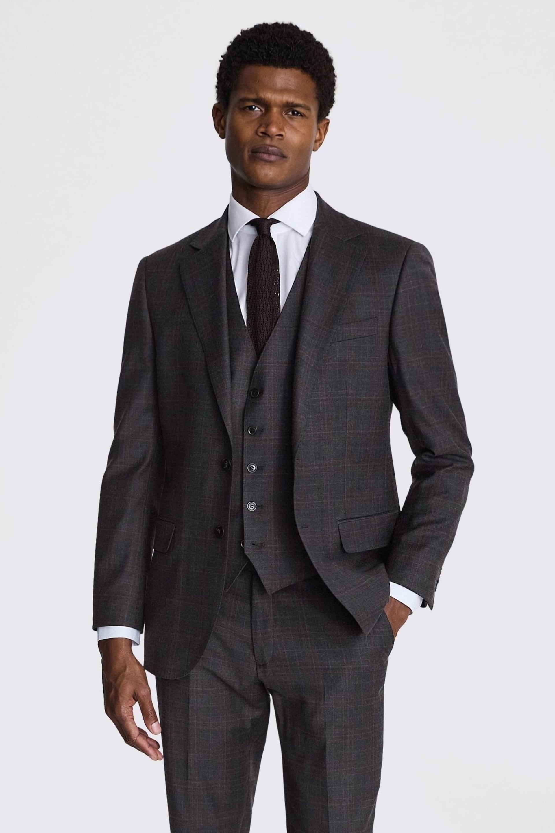 MOSS Grey Tailored Fit Wool Check Suit Jacket - Image 1 of 5