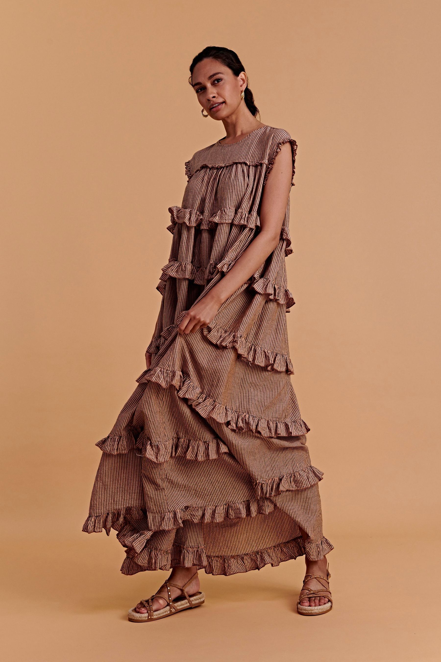 Buy Devotion Twins Brown Antimilos Stripe Sleeveless Maxi Dress from Next Luxembourg