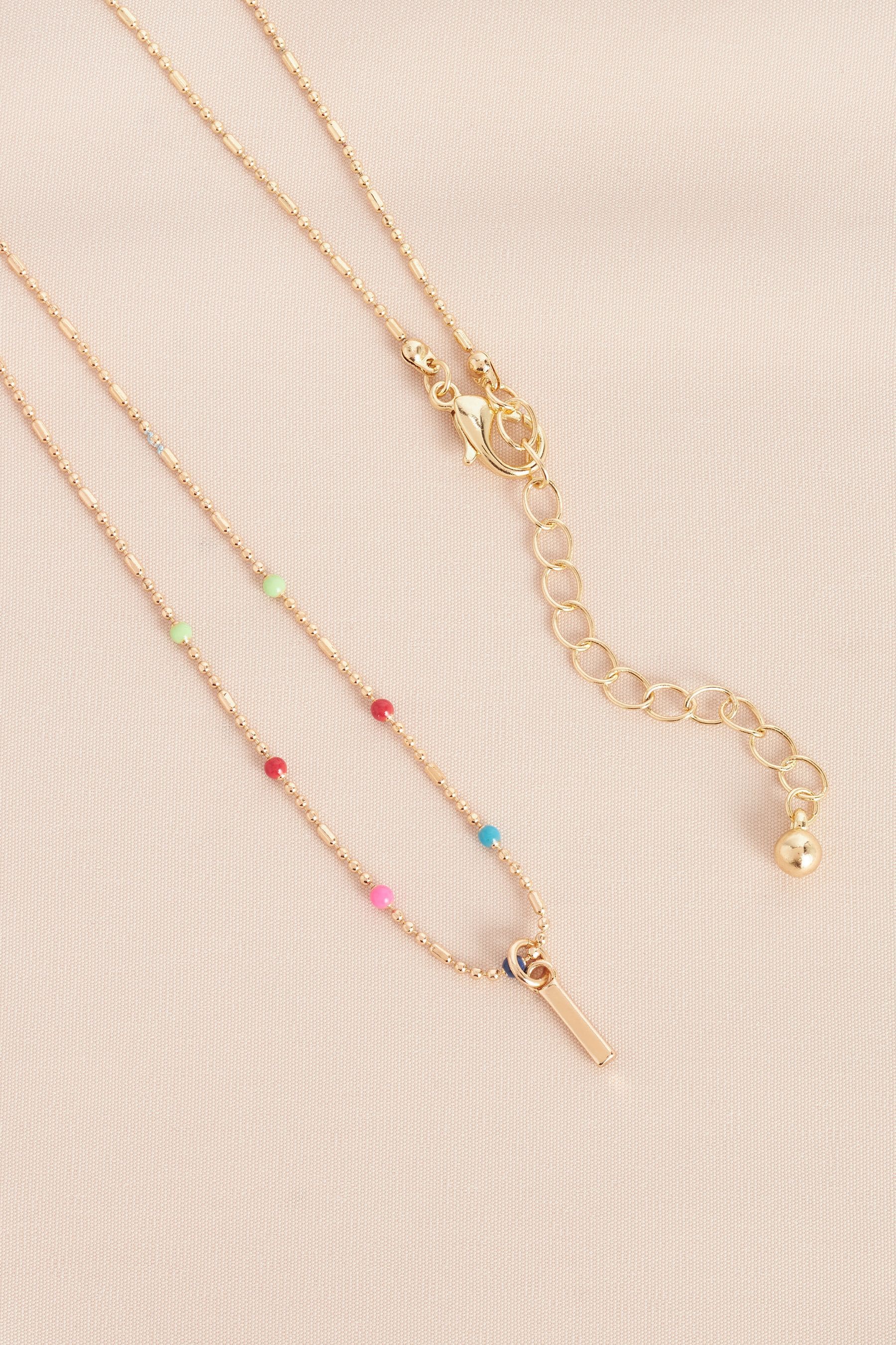 Girls Next Gold Tone I Initial Beaded Necklace Letter R