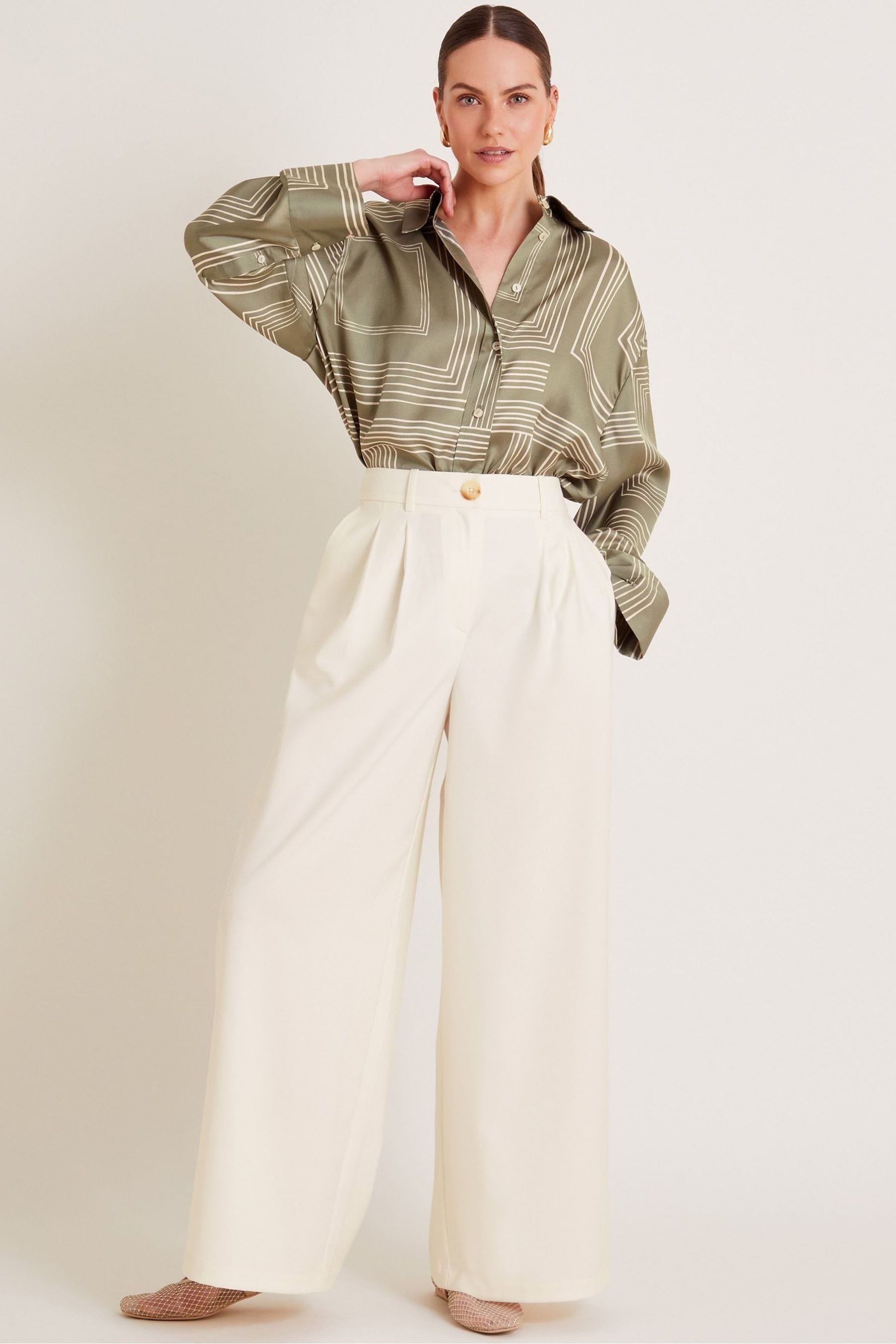 Buy Monsoon Natural Willow Wide Leg Trousers from Next Luxembourg