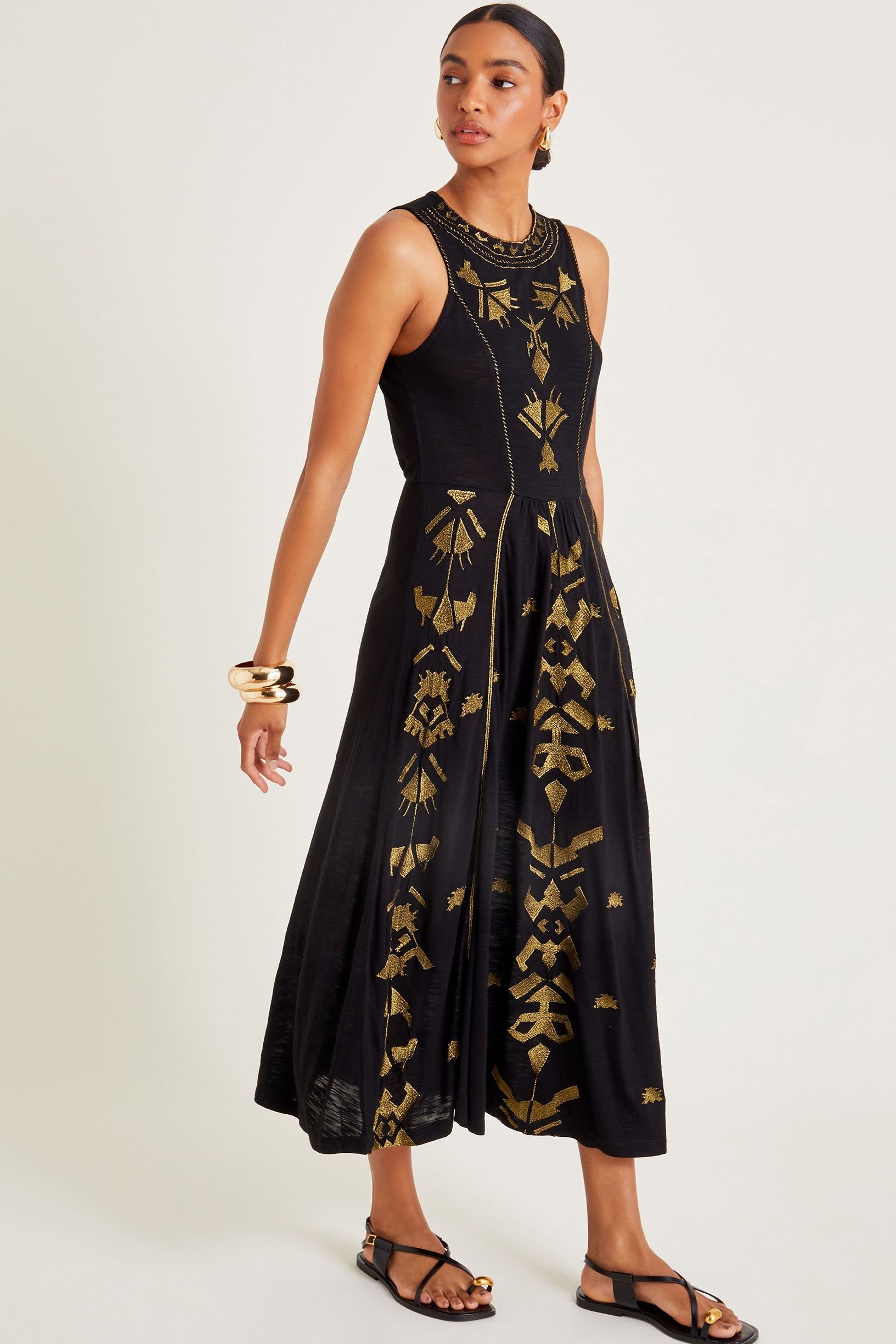 Buy Monsoon Black Mimi Metallic Embroidered Midi Dress from Next Oman