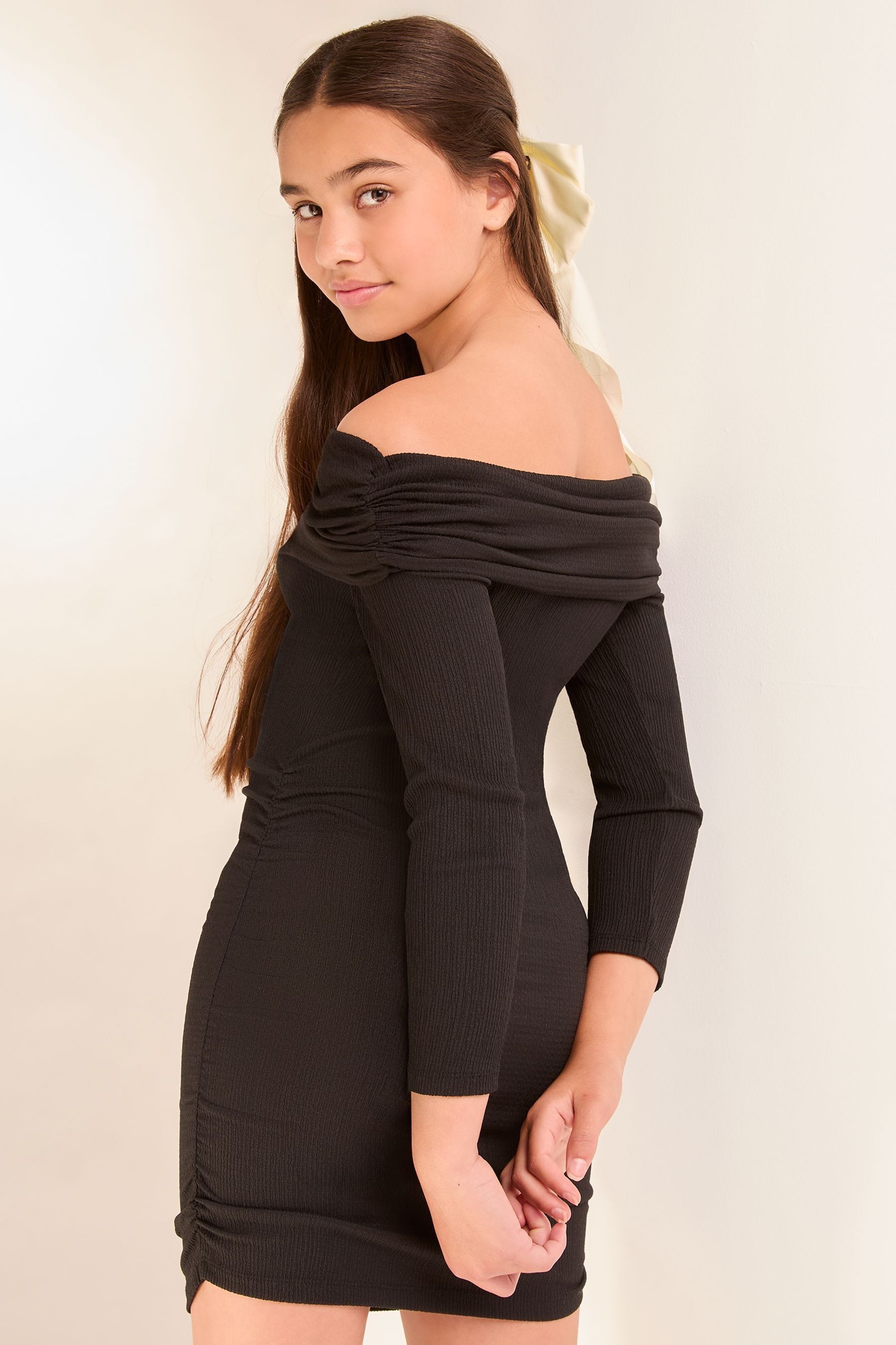 Black bardot long dress online