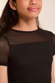 Lipsy Black Teen Sheer Yoke Jersey Bodycon Dress (9-16yrs) - Image 4 of 4