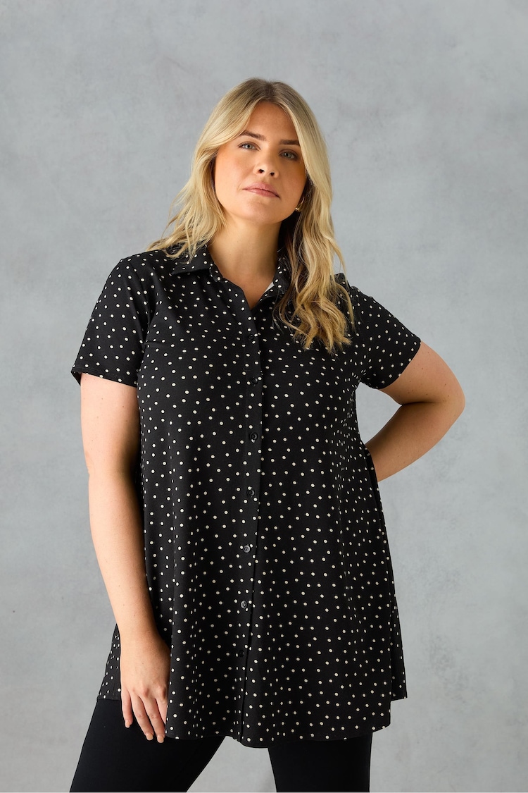 Live Unlimited Black Curve- Mono Spot Jersey Relaxed Shirt - Image 1 of 3