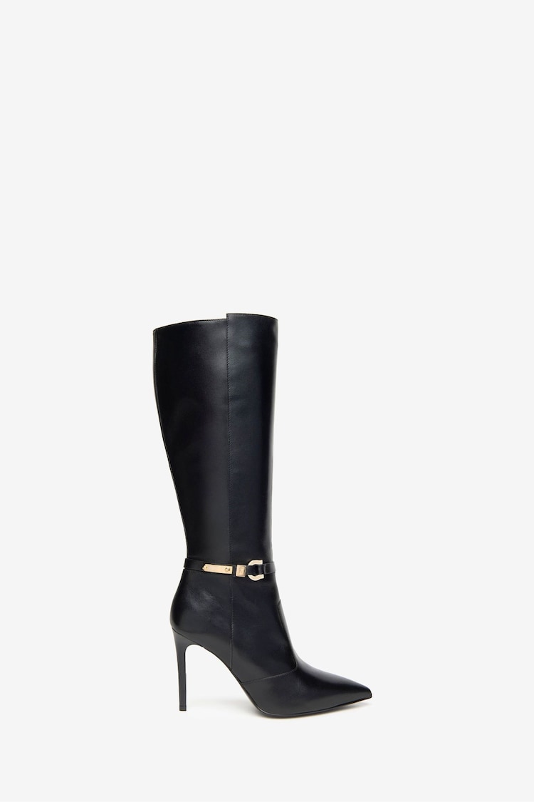 NeroGiardini Black Leather Pointed Heeled Knee High Boots - Image 2 of 5