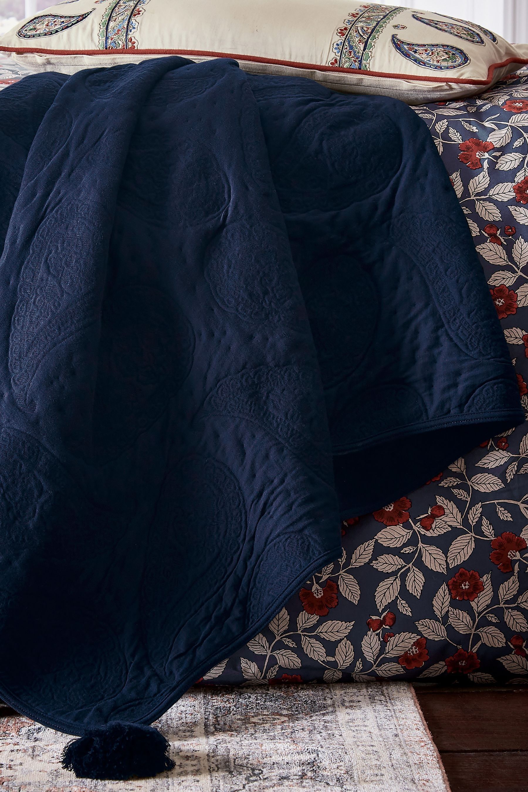 Buy Joules Royal Blue Tapestry Paisley Throw from Next Luxembourg