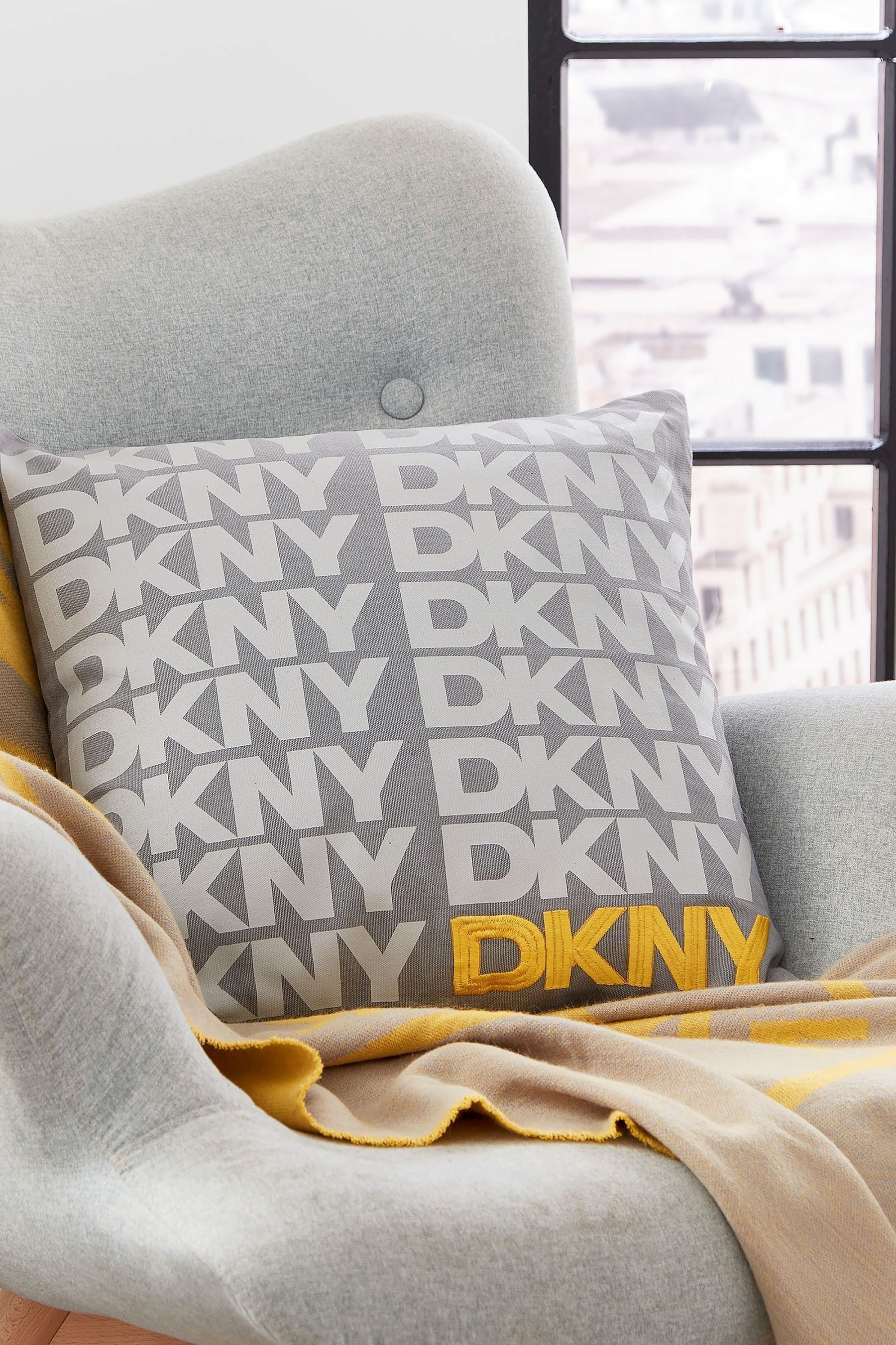 Buy DKNY Grey Logo Cushion from the Next UK online shop