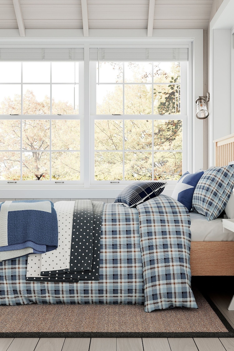 Helena Springfield Blue Red Cosy Check Brushed Cotton Duvet Cover and Pillowca Set - Image 1 of 5