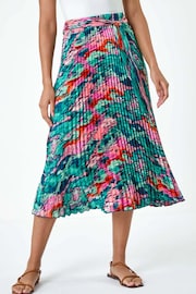 Roman Green Abstract Belt Detail Pleated Midi Skirt - Image 4 of 5