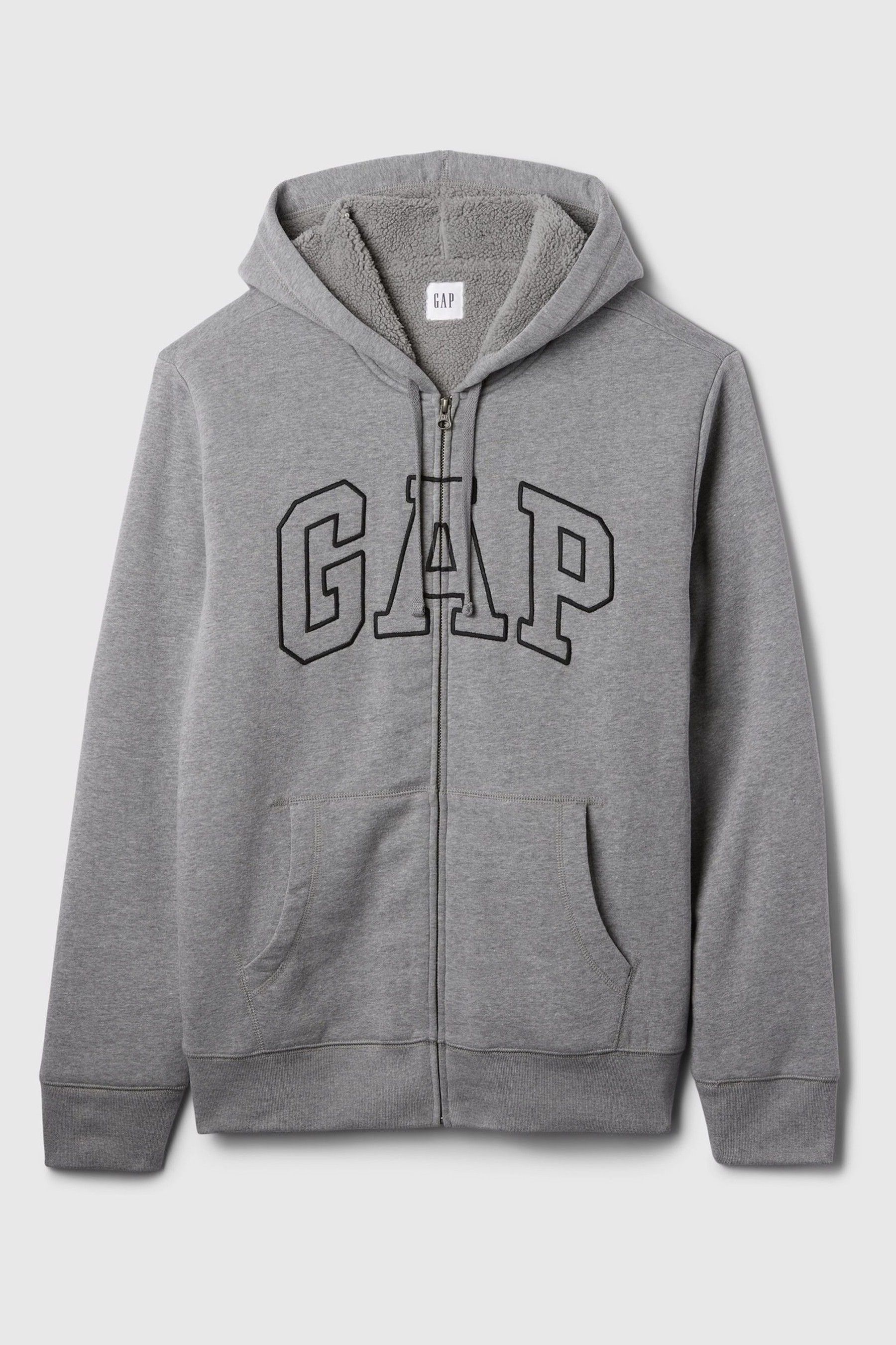 Gap Light Grey Logo Sherpa Lined Zip Through Hoodie