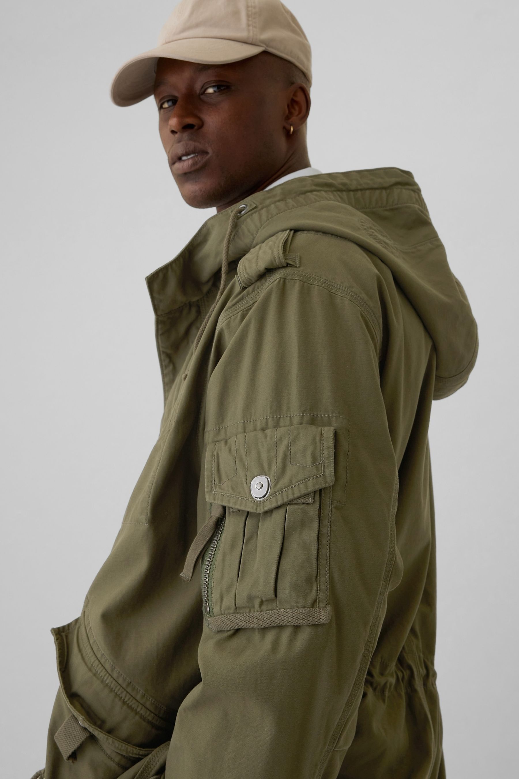 Gap Green Cotton Utility Hooded Parka Jacket