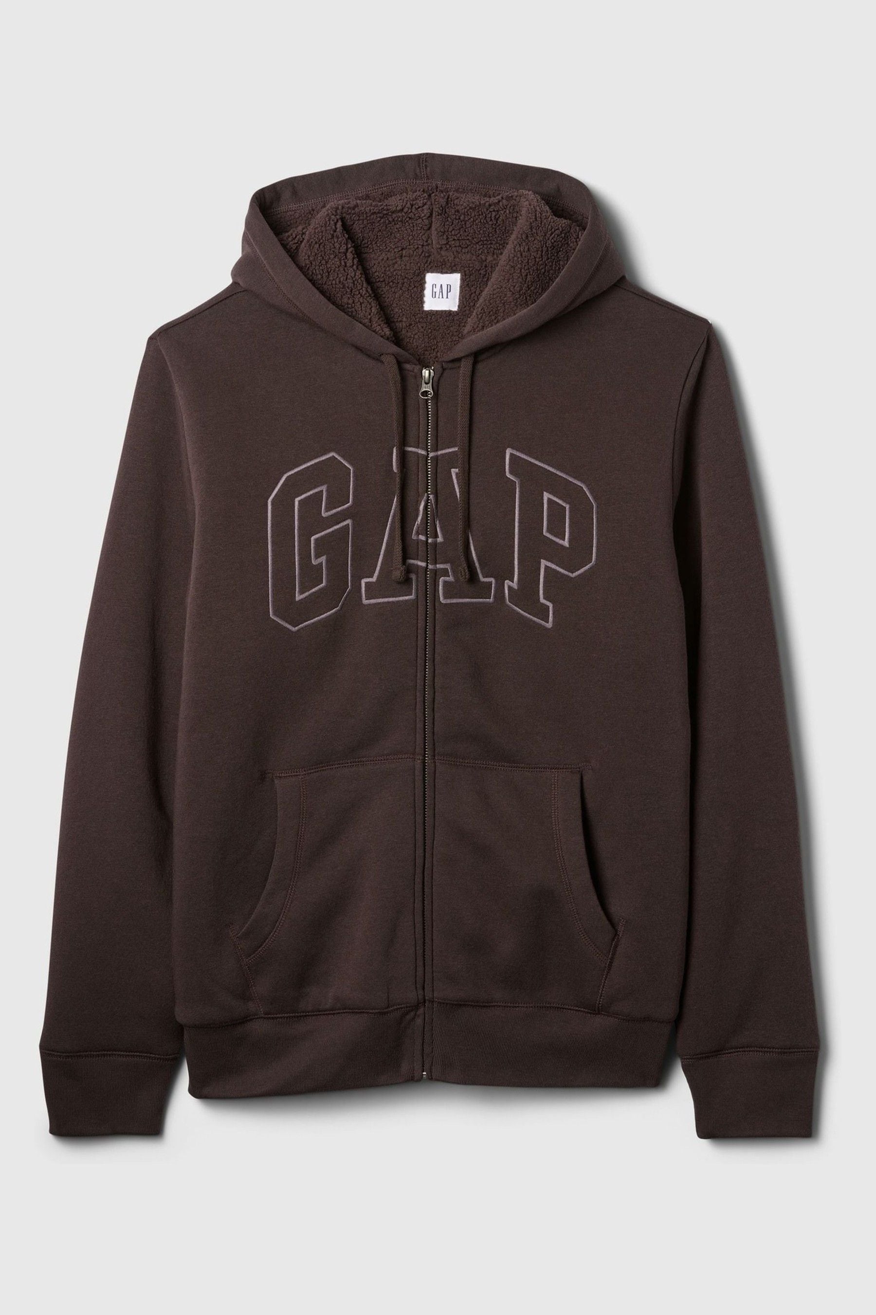 Buy Gap Brown Logo Sherpa Lined Zip Up Hoodie from the Next UK online shop