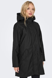 ONLY Black Hooded Teddy Lined Raincoat - Image 1 of 6