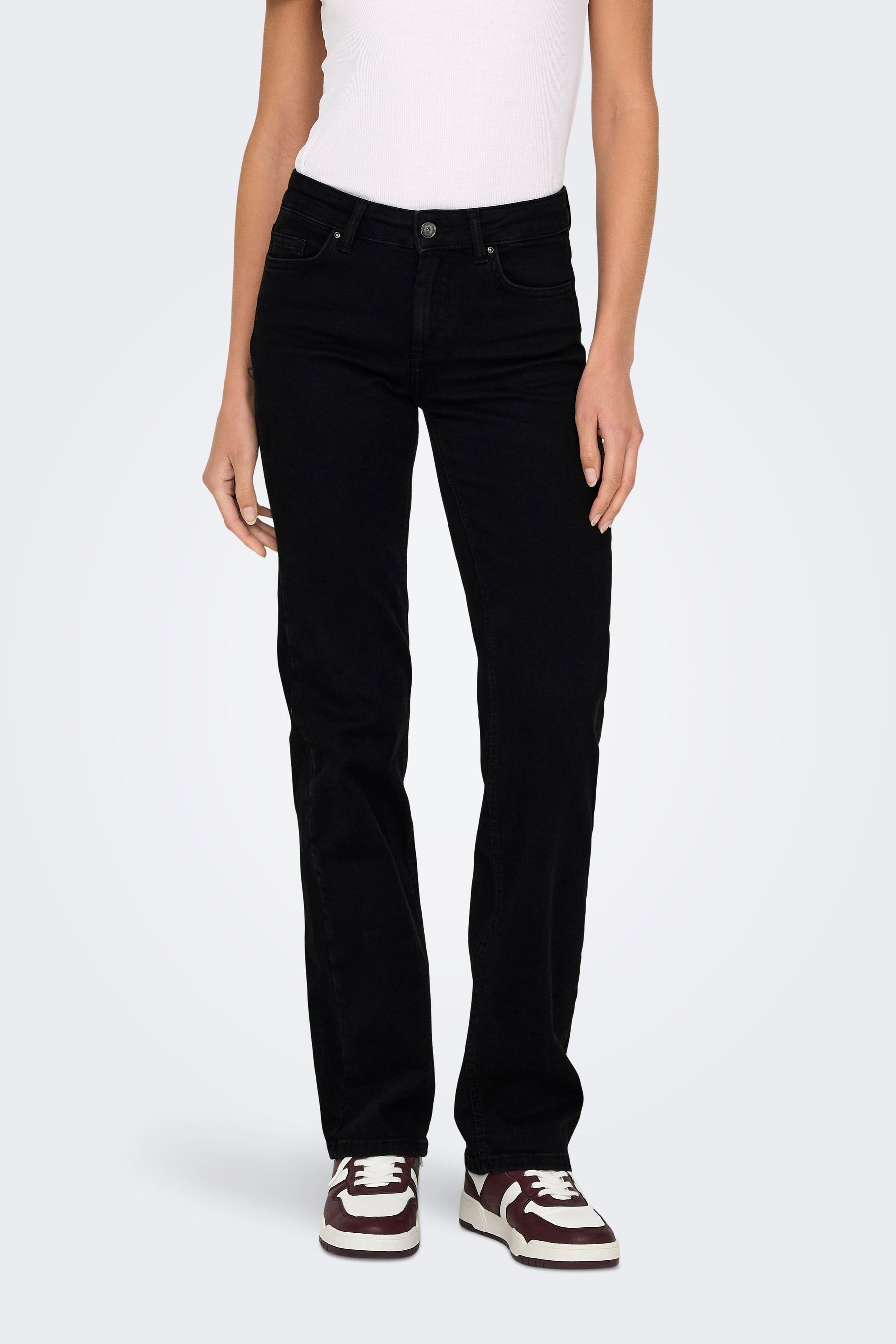 Black stretch straight leg jeans clearance