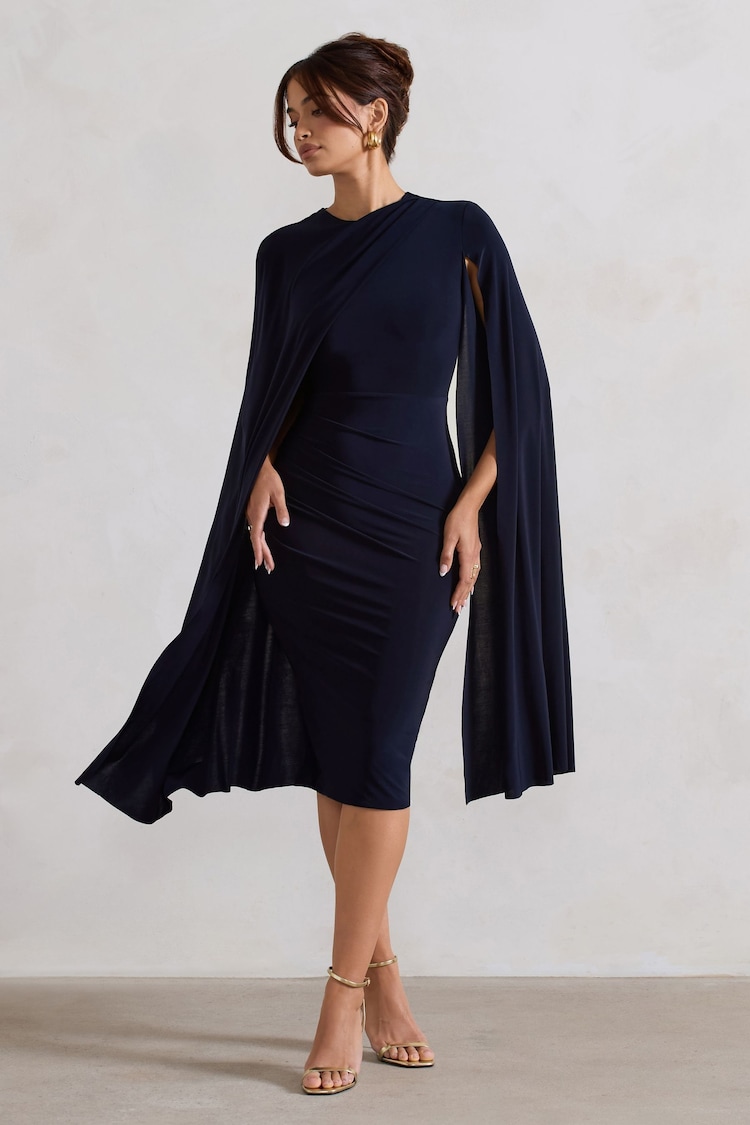 Club L London Blue Marysol Asymetric Cape Midi Dress - Image 1 of 5