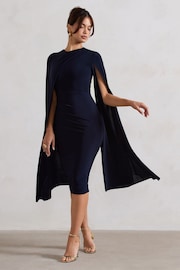 Club L London Blue Marysol Asymetric Cape Midi Dress - Image 3 of 5