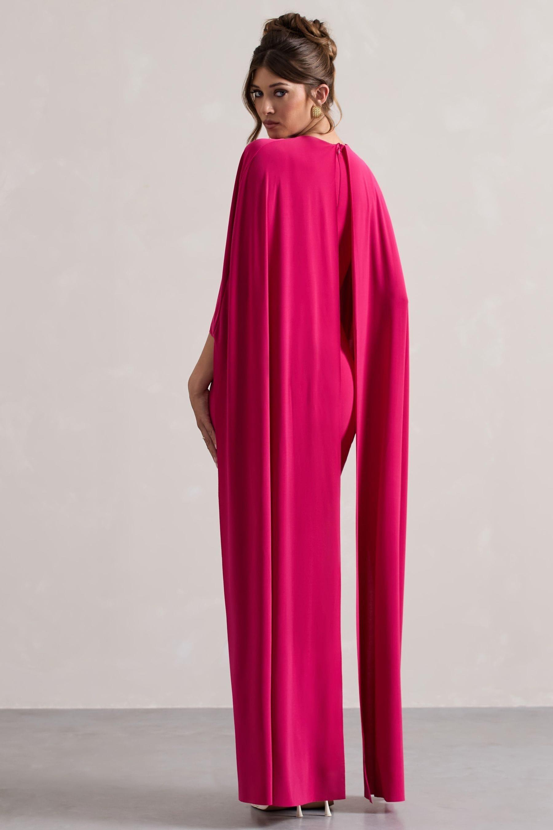 Buy Club L London Pink Padma Draped Maxi Dress With Cape Sleeves from Next Luxembourg