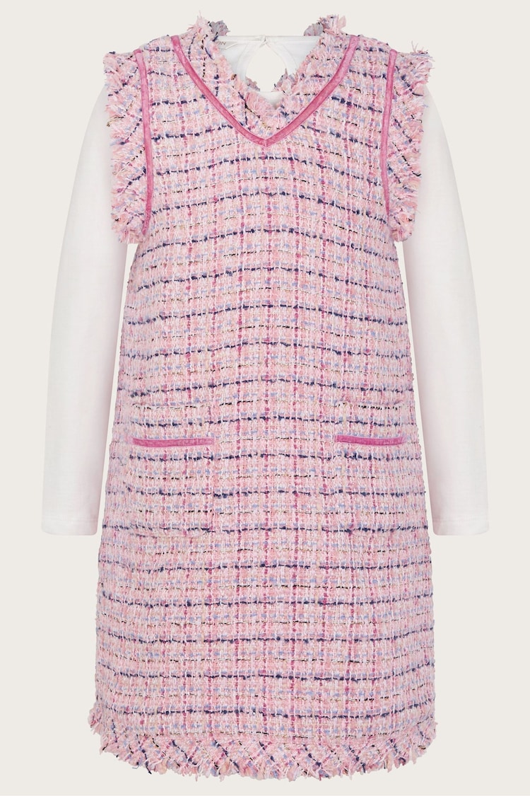 Monsoon Pink Tweed Pinafore Dress with Long Sleeve T-Shirt - Image 2 of 4