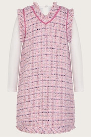 Monsoon Pink Tweed Pinafore Dress with Long Sleeve T-Shirt - Image 3 of 4