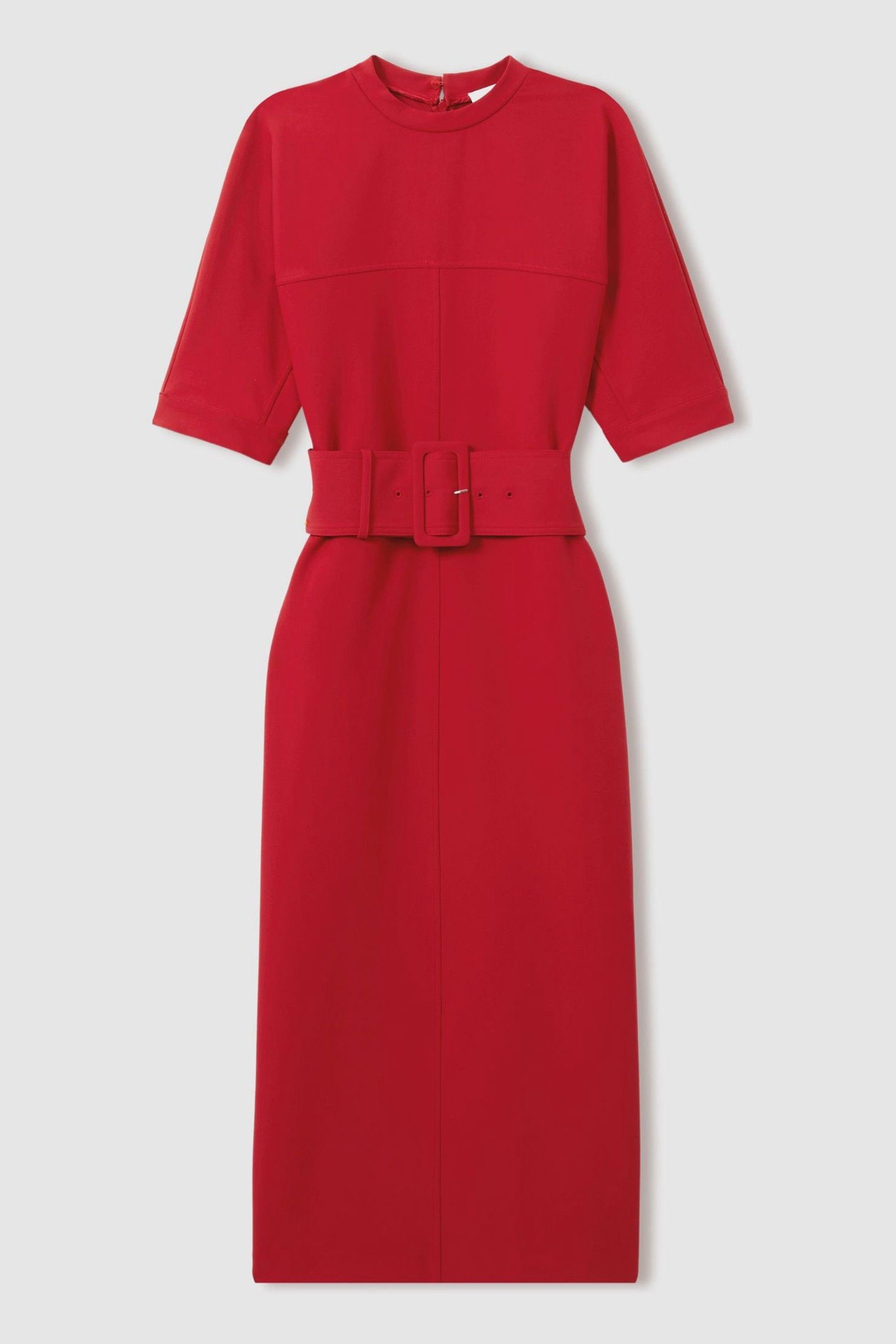 Red belted midi dress new arrivals