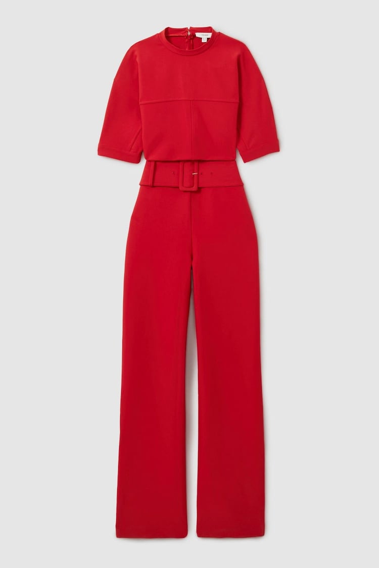 Reiss Red June Wide Leg Belted Jumpsuit - Image 2 of 7