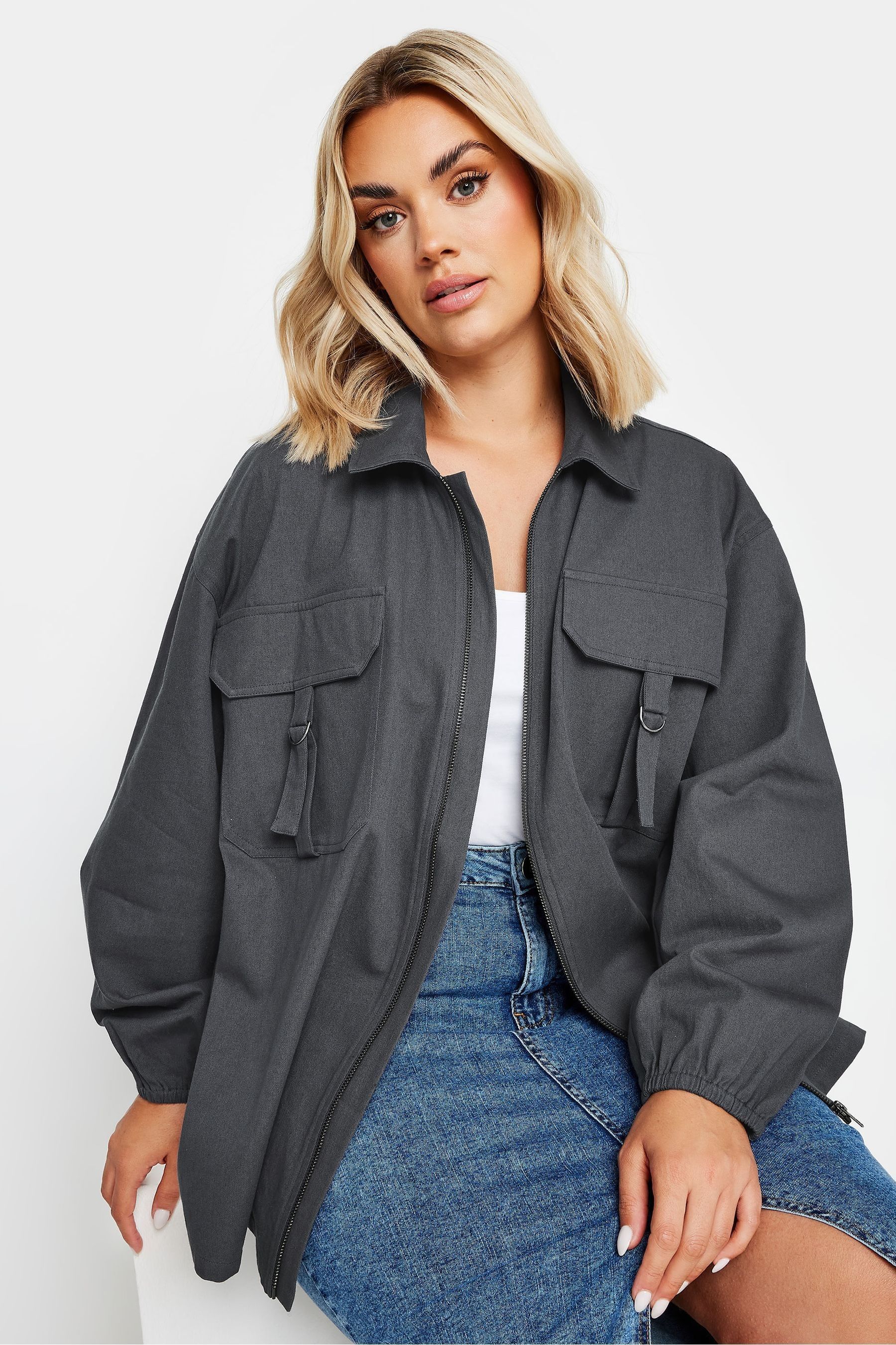 Utility bomber jacket womens top