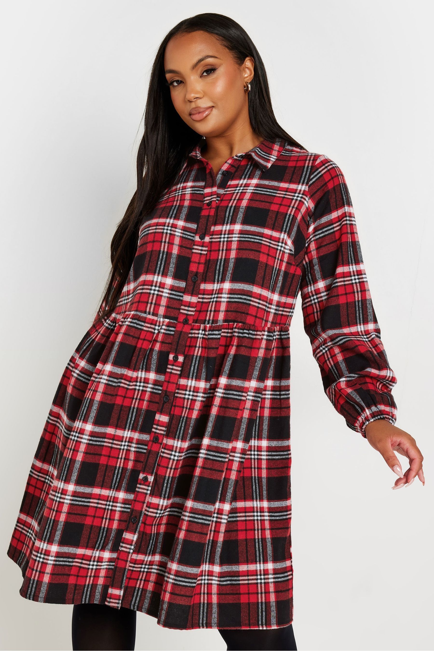 Buy Yours Curve Red Limited Long Sleeve Mini Check 100 Cotton Shirt Dress from the Next UK online shop