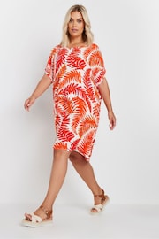 Yours Curve Orange Leaf Print Tunic Dress - Image 2 of 5