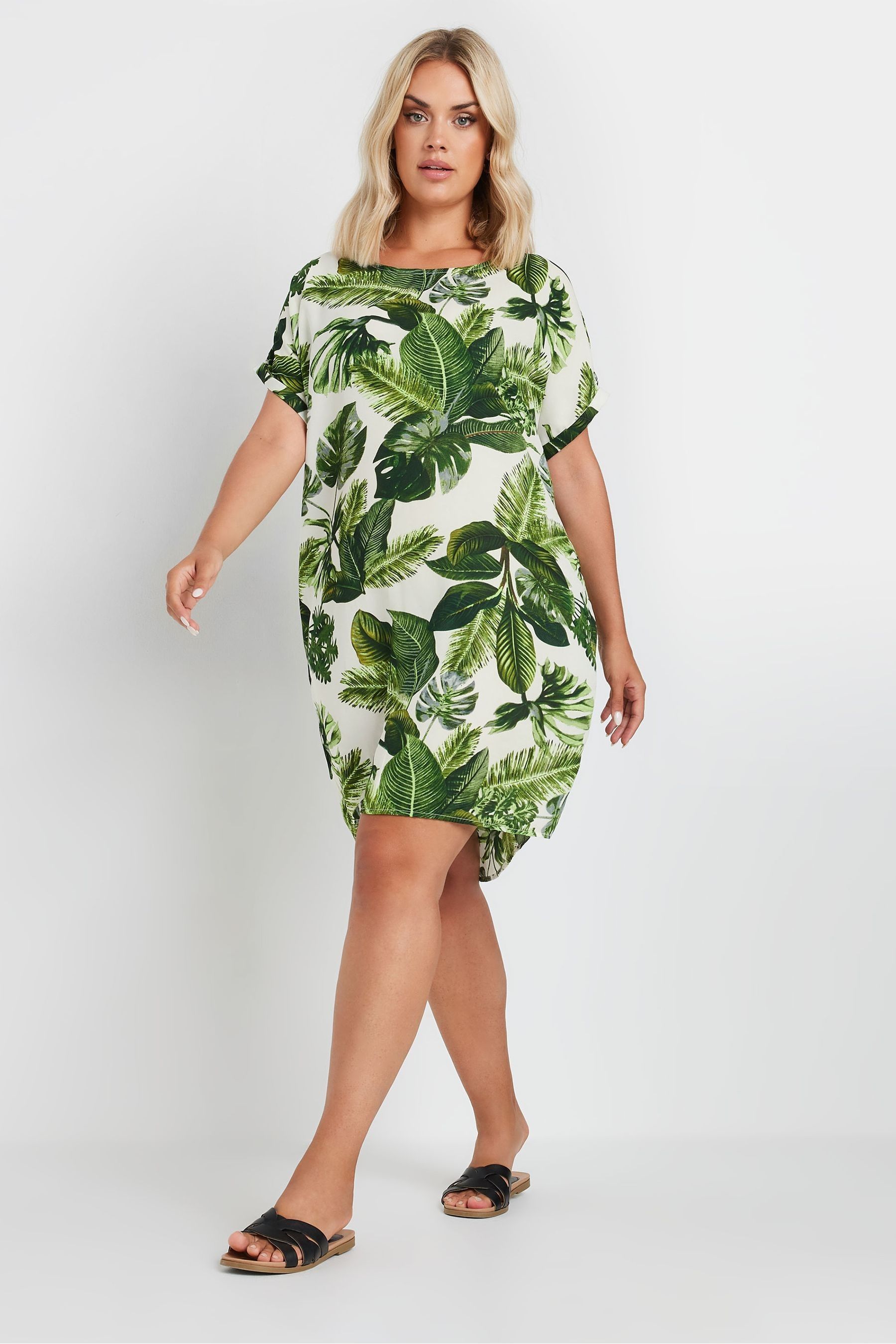 Buy Yours Curve Green tropical Print Tunic Dress from Next Luxembourg