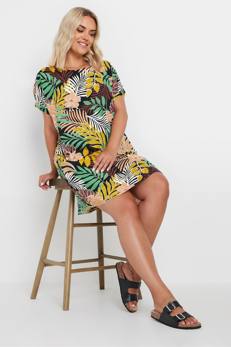 Yours Curve Yellow & Green Tropical Print Tunic Dress - Image 2 of 5