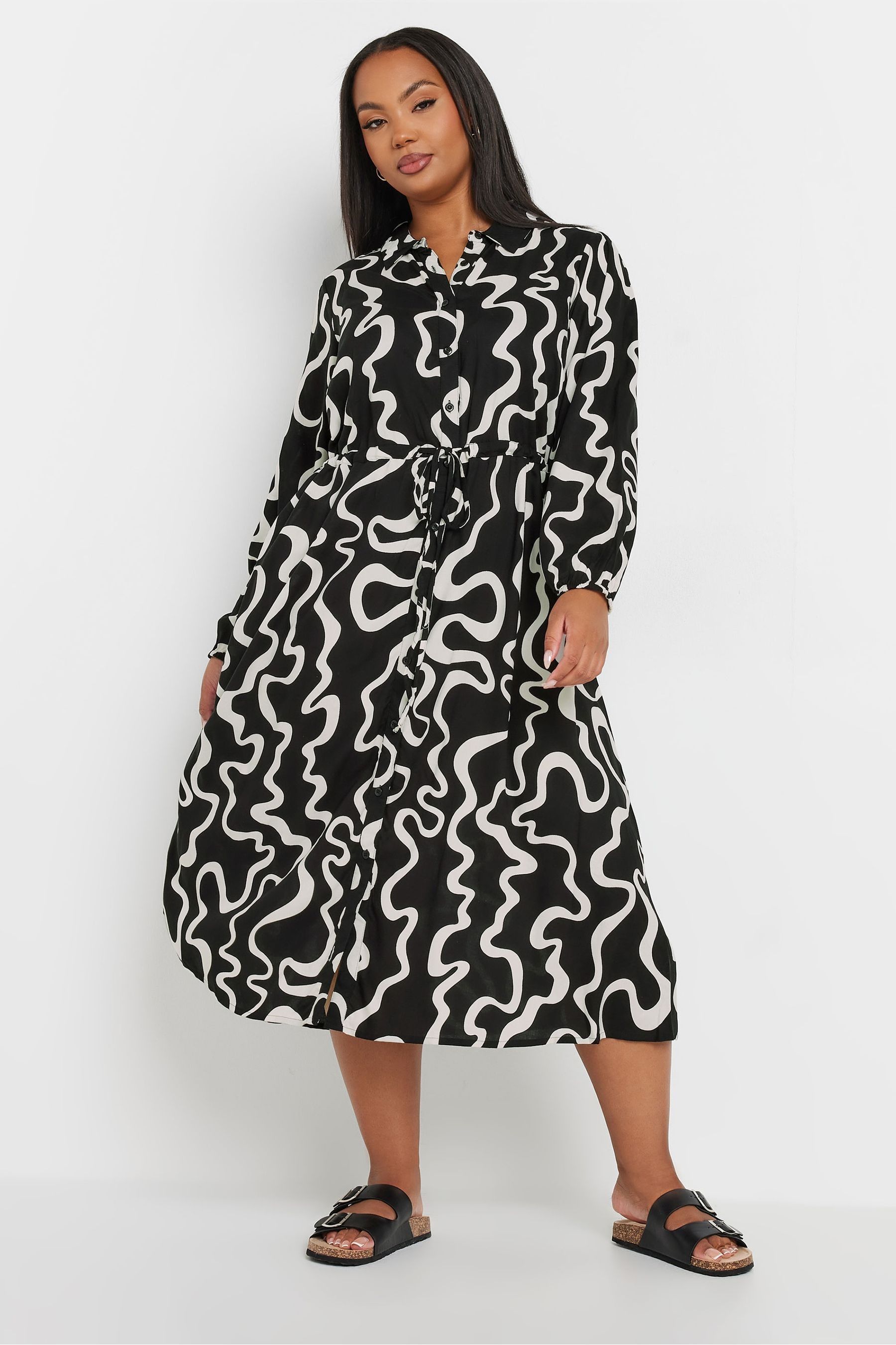 Buy Yours Curve Black Long Sleeve Shirt Dress from the Next UK online shop
