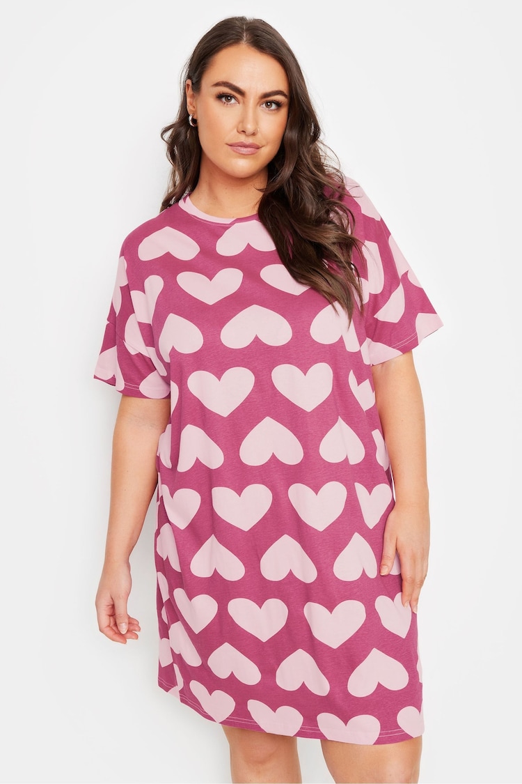 Yours Curve Pink Oversized Heart Sleep T-Shirt - Image 4 of 4