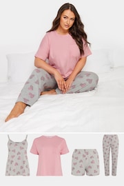 Yours Curve Pink Eat Sleep Dream Cami Pyjamas Set 4 Pack - Image 1 of 4